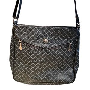 Rioni Italia Vintage Black with Grey Logo Brand Patterned Shoulder Bag Purse